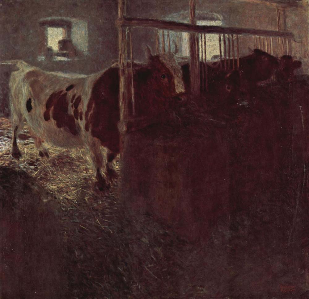 Cows in the barn - Gustav Klimt - 1900-1901, 16x12" (A3) Poster Print