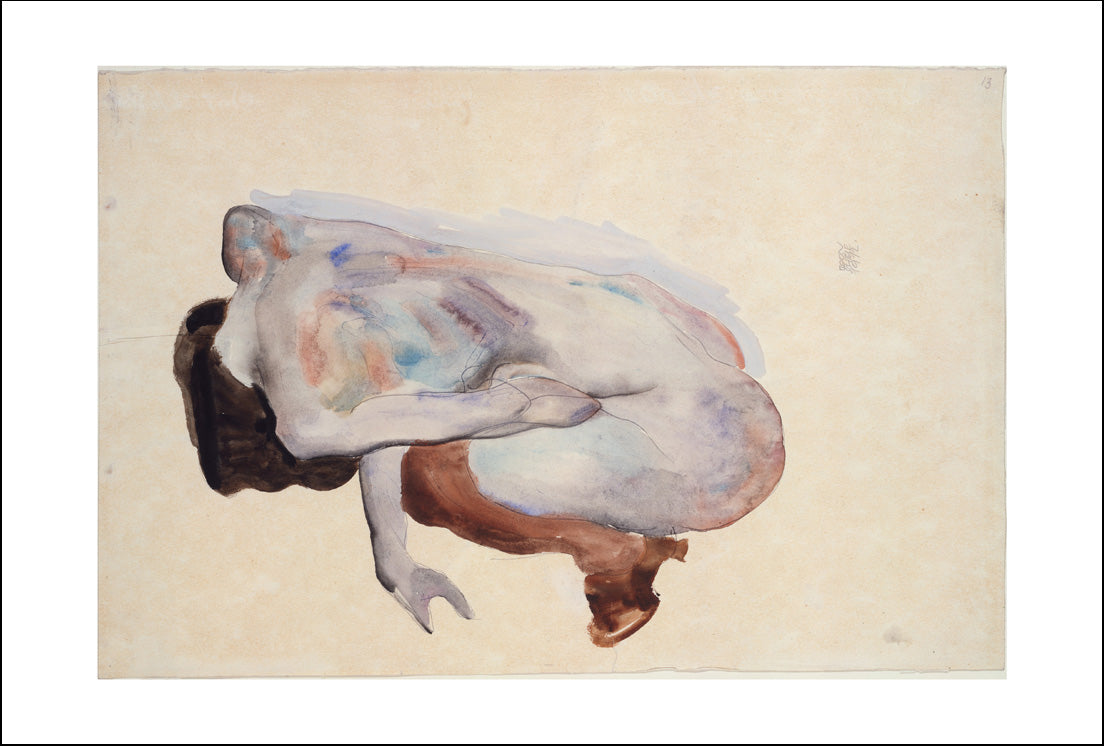 Crouching Nude by Egon Schiele, 12x8" (A4) Poster Print