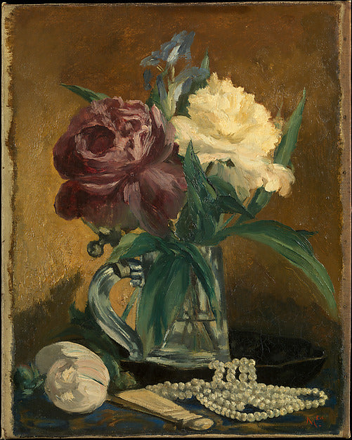 Édouard Manet:Still Life with Flowers Fan and Pearls c1860-16x12"(A3) Poster