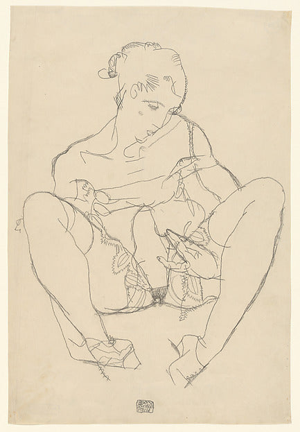 Egon Schiele - Seated Woman in Chemise 1914, Poster Print Wall Art