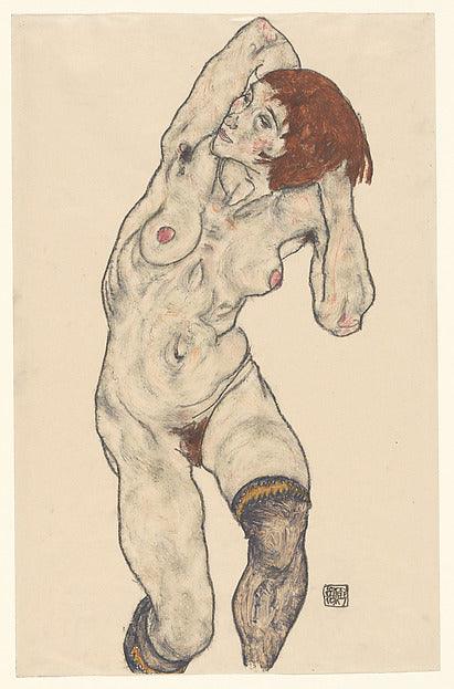 Egon Schiele - Standing Nude in Black Stockings 1917, Poster Print Wall Art