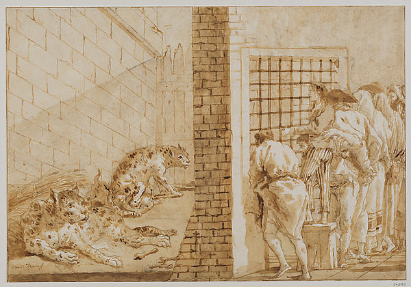 Giovanni Domenico Tiepolo:The Leopards' Cage at the Menageri-16x12"(A3) Poster