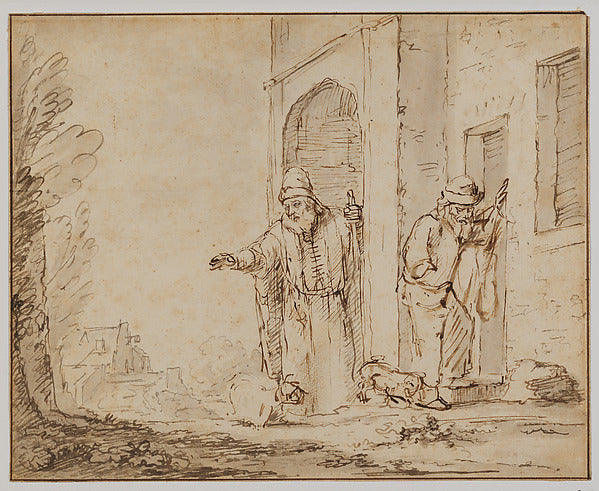 School of Rembrandt van Rijn:Two Studies for Blind Tobit c16-16x12"(A3) Poster