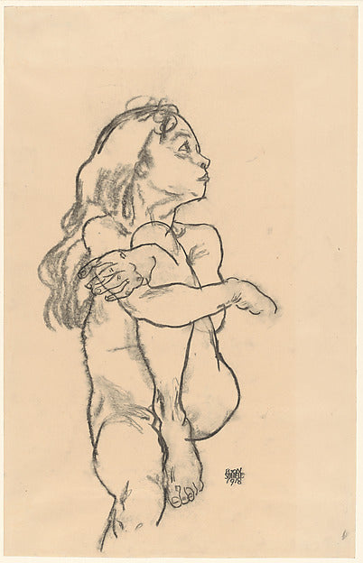 Egon Schiele - Seated Nude Girl Clasping Her Left Knee 1918, Poster Print Wall Art