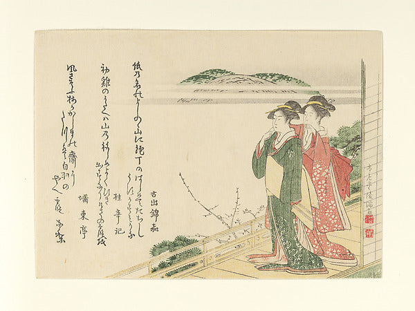 Two Young Women on a Veranda 1796-Kubo Shunman,16x12"(A3)Poster