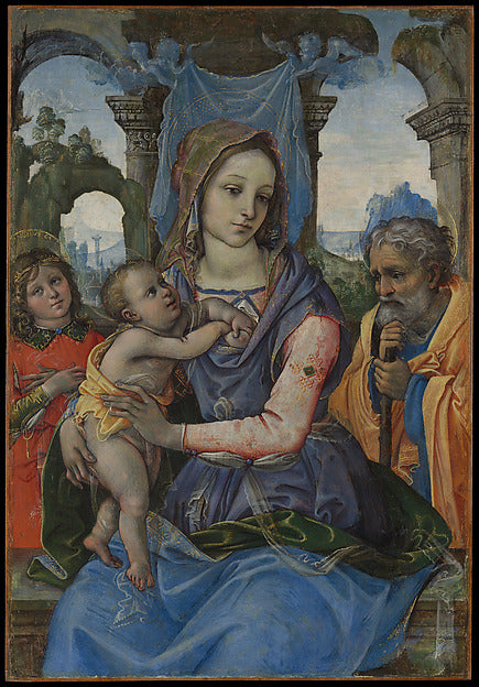 Raffaellino del Garbo:Madonna and Child with Saint Joseph an-16x12"(A3) Poster