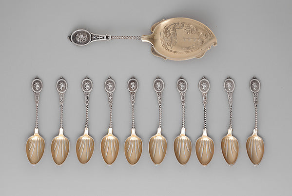 :Ice Cream Slicer and 10 Ice Cream Spoons c1863-16x12"(A3) Poster