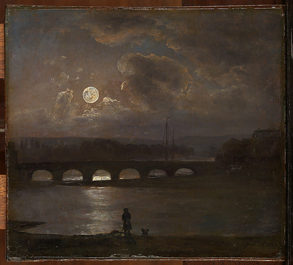 Johan Christian Dahl:Moonlit View of the River Elbe at Dresd-16x12"(A3) Poster