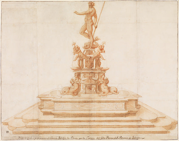 Copy after Giambologna's Neptune Fountain in Piazza San Petron, Poster Print Wall Art