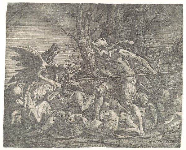 Cadmus fighting the Dragon c1540–45-Léon Davent, after Frances, Poster Print Wall Art