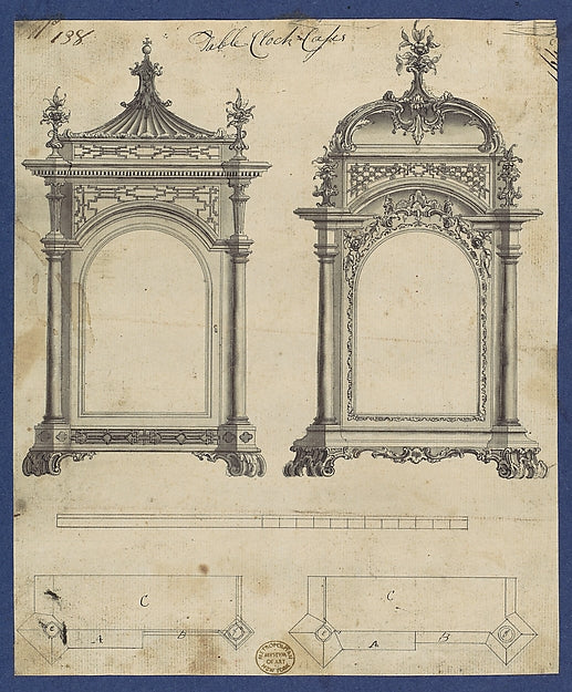 Table Clock Cases in Chippendale Drawings Vol. I 1754-Thomas, Poster Print Wall Art