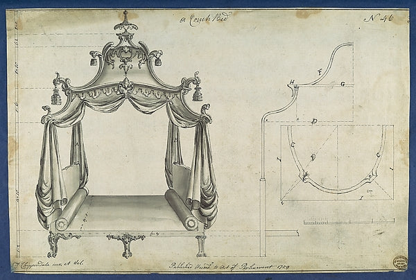 Couch Bed in Chippendale Drawings Vol. I 1759-Thomas Chippen,16x12"(A3)Poster