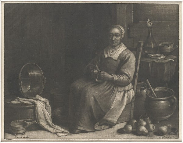 A Woman Peeling Pears mid-17th cent-Wallerant Vaillant, Poster Print Wall Art