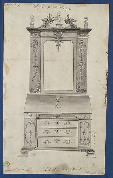 Desk and Bookcase from Chippendale Drawings Vol. II 1754-Tho, Poster Print Wall Art