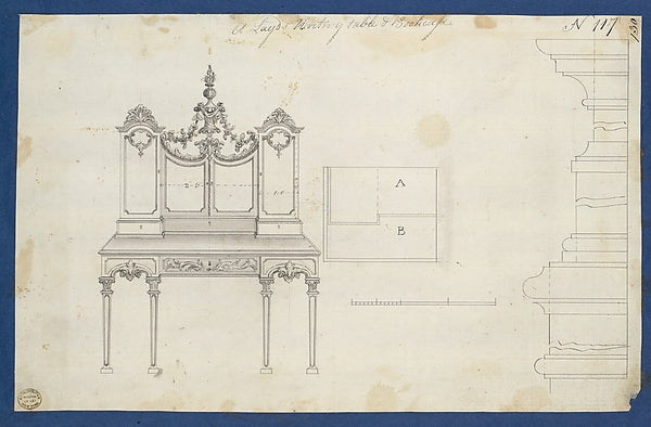 Lady's Writing Table and Bookcase from Chippendale Drawings , Poster Print Wall Art
