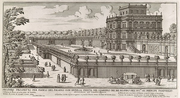 View of the side facade of the Palazzo Pamphili and its garden, Poster Print Wall Art
