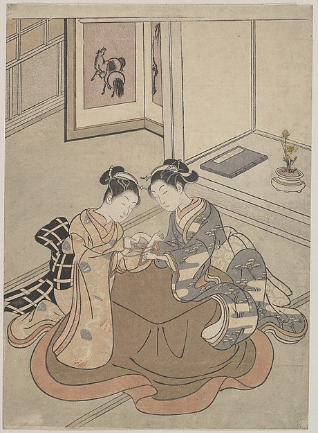 Two Young Women Seated by a Kotatsu Playing Cat's Cradle c1765, Poster Print