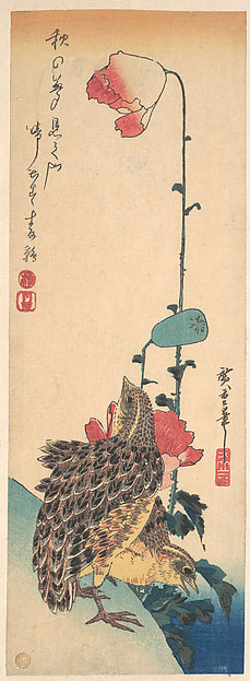 ,Quails and Poppies c1835-Utagawa Hiroshige  1797–18,16x12"(A3) Poster