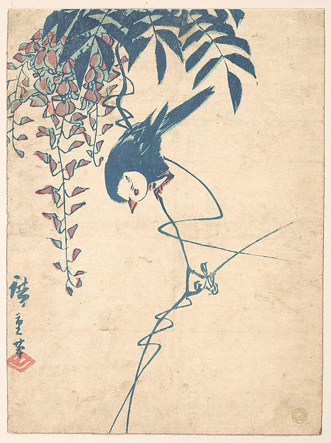 Wisteria and White-headed Bird c1842-Utagawa Hiroshige 1797–1, Poster Print Wall Art