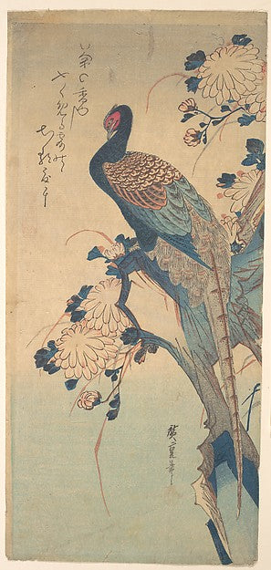 ,Pheasant with Chrysanthemums c1835-Utagawa Hiroshige,16x12"(A3) Poster