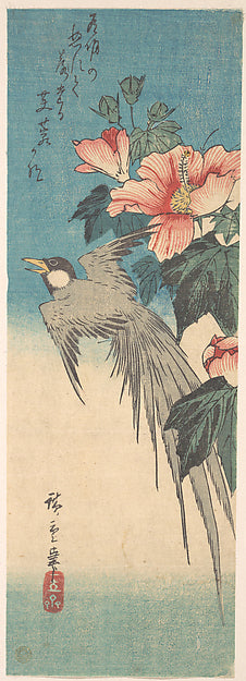 Hibiscus Mutabilis and Long-Tailed Bird c1842-Utagawa Hiroshig, Poster Print Wall Art
