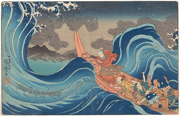 Life of Nichiren: A Vision of Prayer on the Waves c1835-Utagaw,Classic Ming China Image, Poster Print