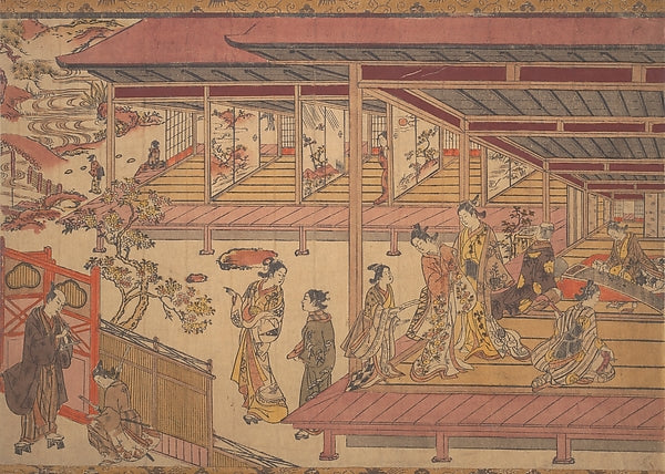 A Man Standing Outside the Gate of a Large House c1738-Okumura,16x12"(A3) Poster