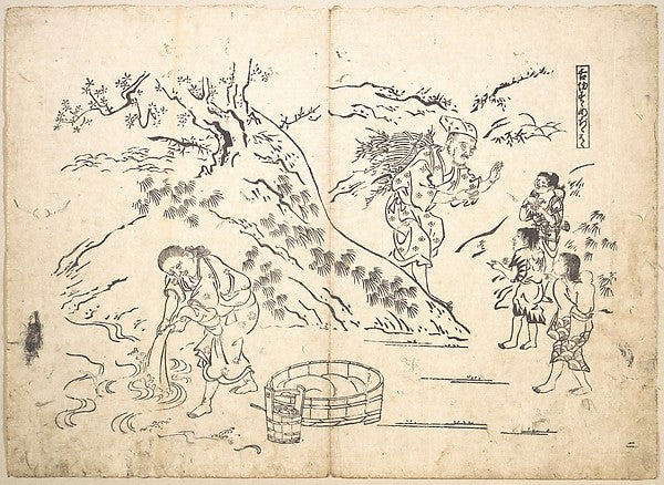 Fagot–gatherer Finds Boy with Sparrow-Okumura Masanobu, Poster Print