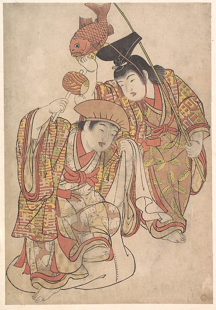 Boys Maquerading as Daikoku and Ebisu c1780-Kitao Shigemasa,Classic Ming China Image, Poster Print Wall Art