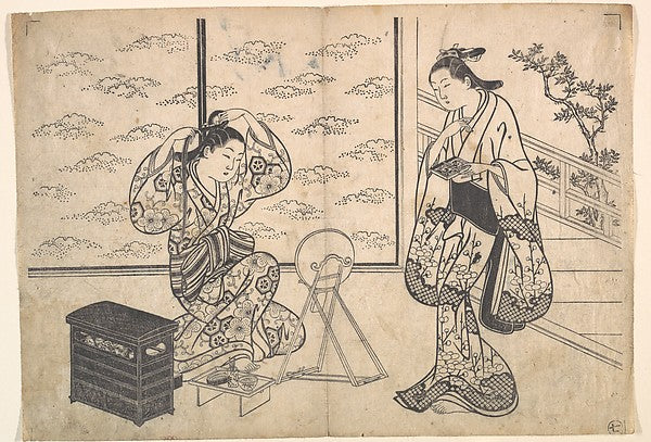 Two Women in a Room Opening on a Verandah c1730-Hasegawa Mitsu, Poster Print Wall Art