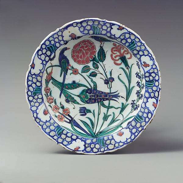 :Dish Depicting Two Birds among Flowering Plants c1575–90-16x12"(A3) Poster
