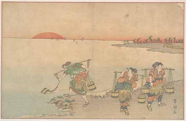 Three Water Carriers at the Shore-Katsukawa Shunk?, Poster Print