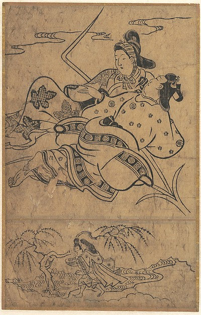 At the Edge of the River Akutagawa from the Tales of Ise -Sugi, Poster Print