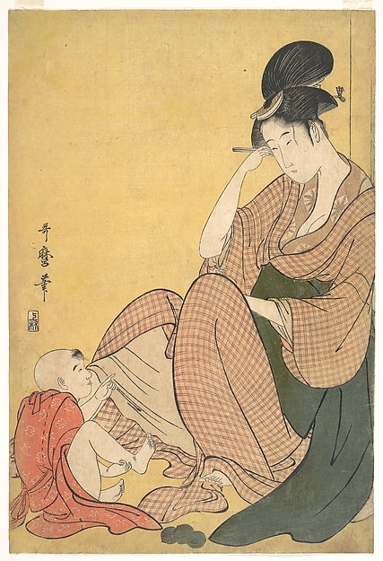 Woman and Child c1794–95-Kitagawa Utamaro,Classic Ming China Image, Poster Print Wall Art