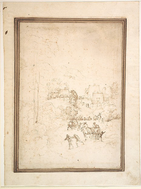 Fra Bartolomeo:Approach to a Mountain Village with Horsemen -16x12"(A3) Poster