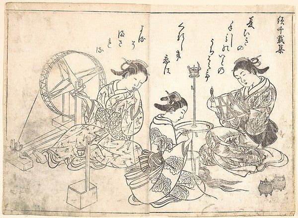 Three Courtesans Weaving Silk-Nishikawa Sukenobu, Poster Print Wall Art