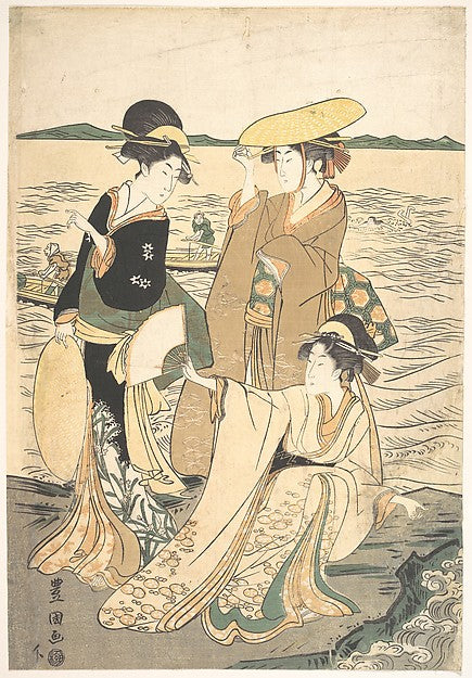 Three Young Ladies by the Seashore-Utagawa Toyokuni I, Poster Print