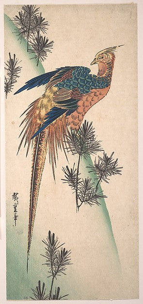,Pheasant and Pine-trees on Snowy Hillside-Utagawa Hirosh,16x12"(A3) Poster