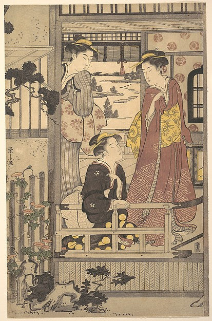 Three Women on a Veranda 1756–1829-Ch?bunsai Eishi, Poster Print