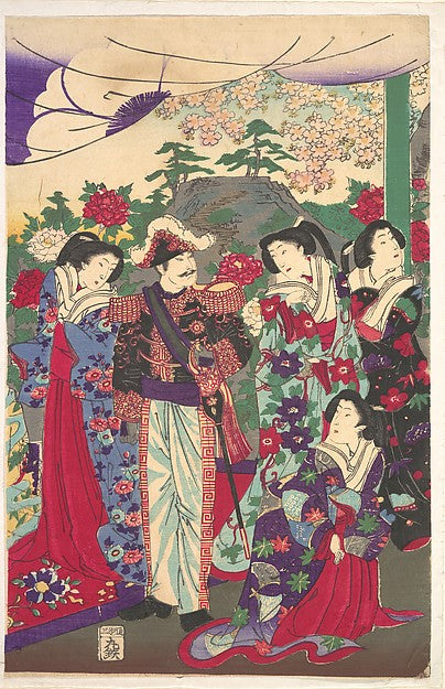 Emperor among Court Ladies c1880-Attributed to Y?sh? Chikanob, Poster Print Wall Art