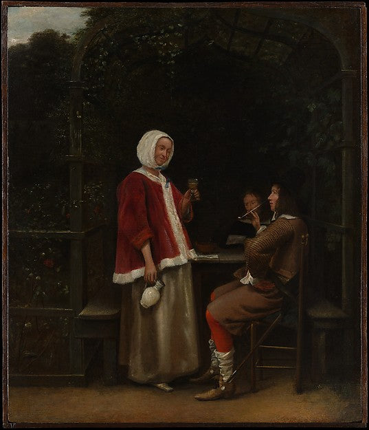 Pieter de Hooch:A Woman and Two Men in an Arbor c1657–58-16x12"(A3) Poster