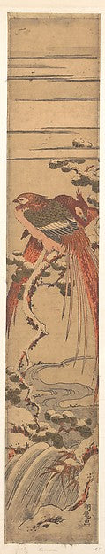 Pheasants in the Snow on a Pine Branch over a Waterfall c1770, Poster Print Wall Art