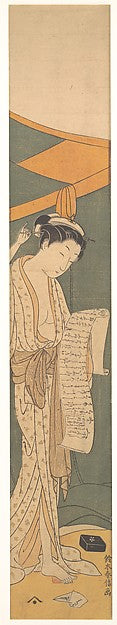 Woman in Night Robe Reading a Letter 1764–72-Suzuki Harunobu, Poster Print
