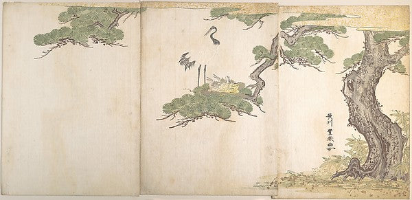 Crane and Their Young in Their Nest in the Branches of a Pine, Poster Print