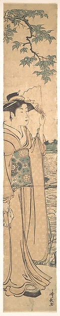 Woman with Fan on the Banks of the Sumida River-Torii Kiyonaga,Classic Ming China Image, Poster Print