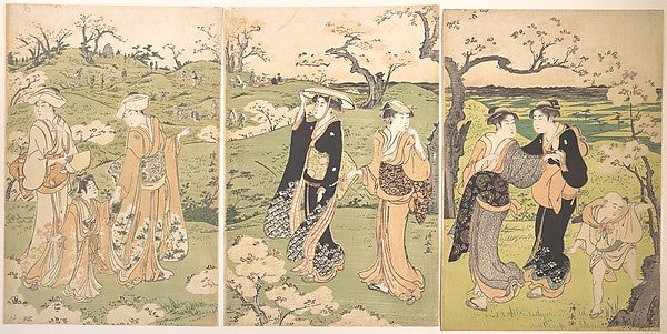 Young Ladies Viewing Cherry–blossoms at Asukayama-Torii Kiyona, Poster Print