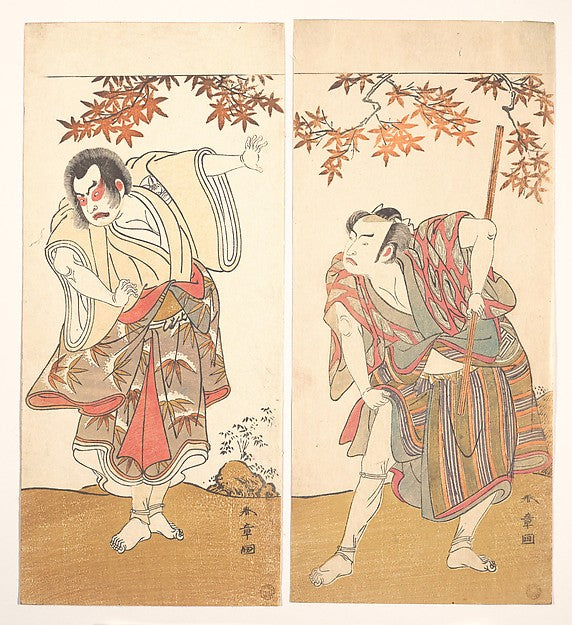 The Actors Ichimura Uzaemon and Arashi Sangorc1773-Katsukawa, Poster Print Wall Art