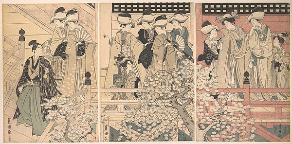 Beauties on a Veranda among Cherry Blossoms from which a Samur, Poster Print