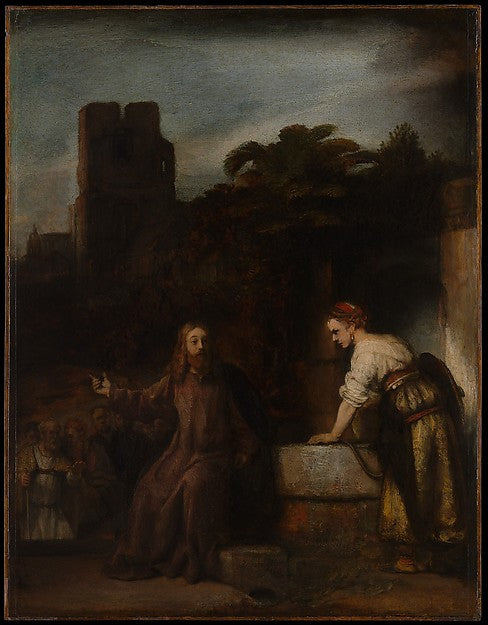 Style of Rembrandt:Christ and the Woman of Samaria -16x12"(A3) Poster
