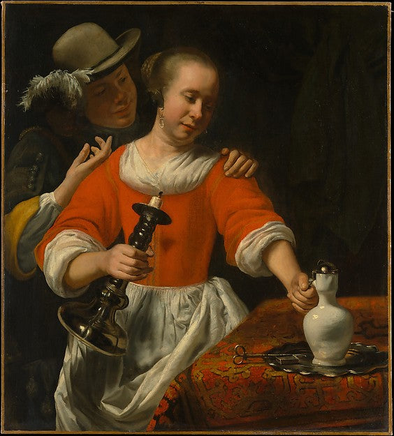 Cornelis Bisschop:A Young Woman and a Cavalier early 1660s-16x12"(A3) Poster